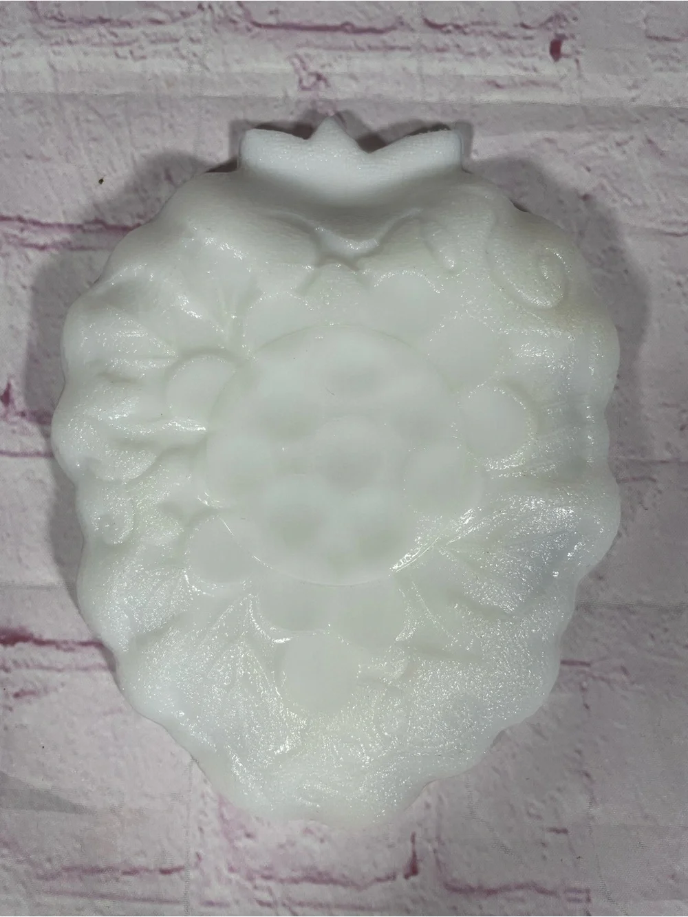 Vintage White Milk Glass Raised Grape Cluster and Leaves Candy Relish Dish Tray